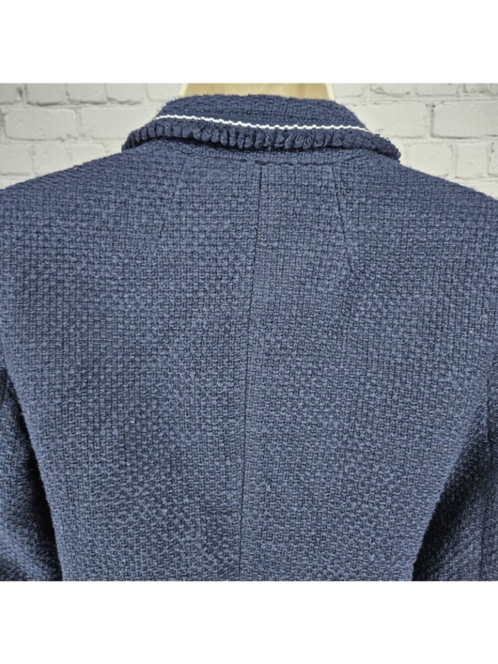 NWT Talbots Navy 100% Cotton Tweed White Stitching Gold Buttons Blazer Jacket 0P - Picture 9 of 14